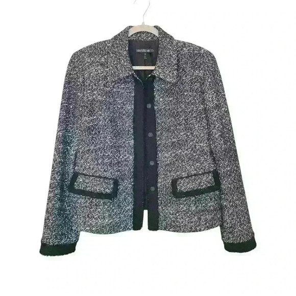 Lafayette 148 New York Black White Tweed Fray Edge Wool Blend Blazer Size 8 - Picture 1 of 8
